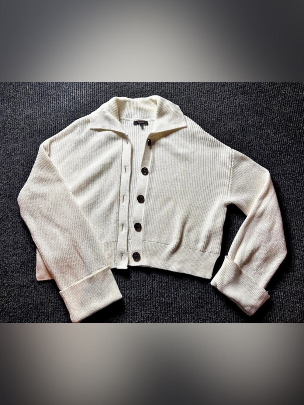 Quince 100% Organic Cotton Fisherman Collared Cardigan Ivory Cream L